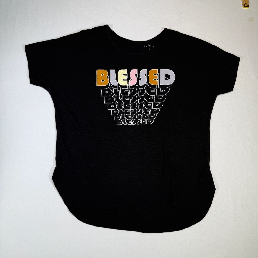 New Directions Studio Blessed Graphic T Shirt Black Womens‎ Size L Cute Trendy
